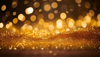 golden christmas lights. Gold light shiny bokeh abstract blur background with bright round defocus golden pattern