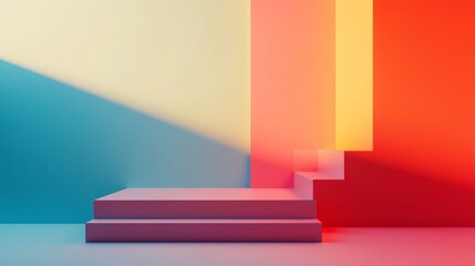 Poster - Abstract colorful background with steps. Minimalist 3D render for product presentation.