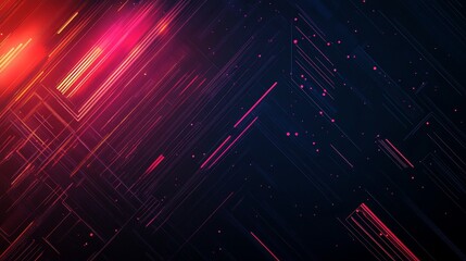 Poster - Abstract digital art with red and pink lines on a dark background