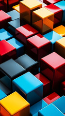 Aufkleber - Vibrant geometric cubes interlocking, creating luminous abstract composition with dynamic color interplay and structural complexity