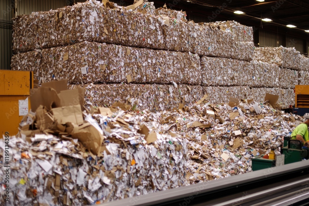 Recycling efforts highlighted by a mountain of shredded paper waste ...