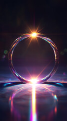 Aufkleber - Luminous circular portal radiating bright light beams, hovering above vibrant surface, generating ethereal sci-fi landscape