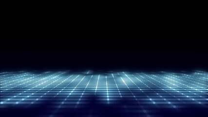 Poster - Technology perspective grid background. Digital space wireframe landscape. Blue mesh on a black background. 3d rendering.