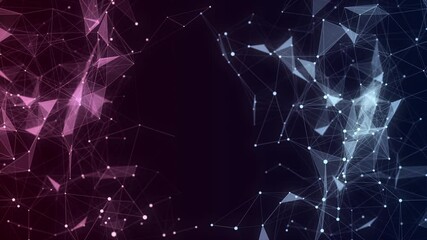 Poster - Business futuristic backdrop. Network connection structure cyberspace with moving particles. Big data visualization. Abstract cyber security background. 3D rendering.