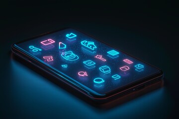 Aufkleber - A smartphone with exaggerated app icons in neon colors