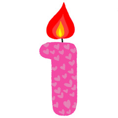 Wall Mural - Birthday pink candle number 1