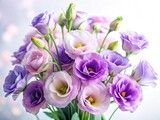 Long Exposure Pale Violet Eustoma Flowers Isolated on White Background - Elegant Floral Photography