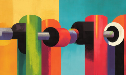 Poster - Vibrant Geometric Abstract Design with Colorful Stripes and Shapes in a Modern Art Composition