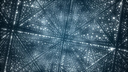 Poster - Space futuristic backdrop. Network connection structure cyberspace with moving particles in the galaxy. Big data visualization. Abstract cyber security background. 3D rendering.