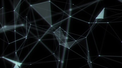 Poster - Business futuristic backdrop. Network connection glitch structure cyberspace with moving particles. Big data visualization. Abstract cyber security background. 3D rendering.