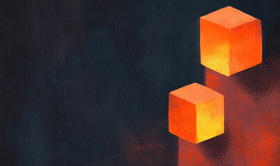 Poster - Vibrant Abstract Geometric Design Featuring Textured Orange Cubes on a Contrasting Dark Background