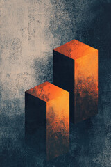 Poster - Abstract Geometric Artwork Featuring Two Textured Blocks in Orange and Blue Contrast