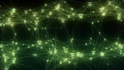 Poster - Business futuristic backdrop. Network connection structure cyberspace with moving particles and numbers. Big data visualization. Abstract cyber security background in database. 3D rendering.