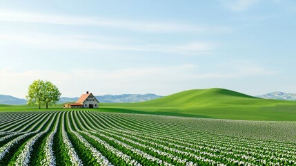 Poster - Farmhouse in a Green Field