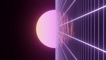 Poster - technology background perspective retro grid. futuristic cyber surface 80s - 90s styled. purple mesh