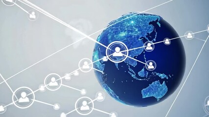 Poster - Global Network Connection: A stylized Earth globe pulsates with interconnected nodes, symbolizing the boundless reach of a worldwide network, highlighting global communication and collaboration. 