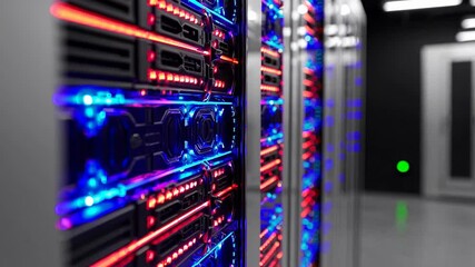 Poster - Data Center Server Racks with Blue and Red LED Lights