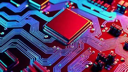 Poster - close-up of advanced circuit board with glowing leds