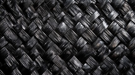 Aufkleber - Black woven texture background. Close up of intricate weaving pattern.