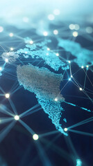 Aufkleber - World map made of digital nodes and connections highlighting North and South America, symbolizing global communication and technology