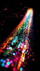 Leinwandbilder - glowing fiber optic cable transmitting bright data streams across dark background, representing high