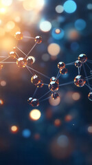Aufkleber - Glass molecules forming a network on a blurred background with bokeh effect represent innovation, technology, science, and chemistry