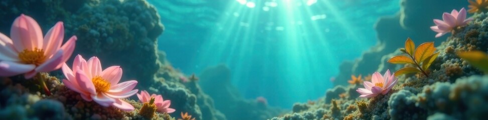 Wall Mural - Dreamy underwater scene, blurry aquatic foliage, landscape, focus, outdoors