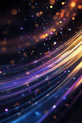 Poster - Colorful light trails in shades of purple, blue, and gold create a sleek disco-themed backdrop against a smooth black surface, designed for text overlay and dynamic presentations