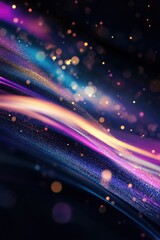Poster - Vibrant abstract light trails in shades of purple, blue, and gold create a striking disco-themed atmosphere against a smooth black backdrop, perfect for text overlay