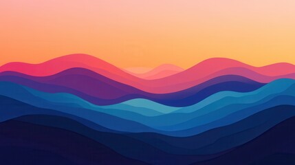 Wall Mural - Abstract Colorful Layers Of Rolling Hills At Sunset