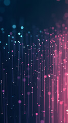 Poster - Vertical lines with glowing particles falling on dark background, creating an abstract digital rain effect