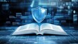 © ryker - Shield icon over open book symbolizing information security and knowledge. This digital representation highlights importance of protecting data in modern context