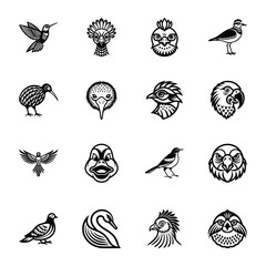 Wall Mural - Set of Glyph Style Tropical Birds Icons 