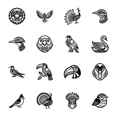 Wall Mural - Set of Glyph Style Wild Birds Icons 

