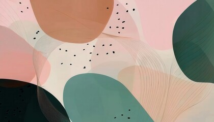 Poster - abstract earthy tone composition with overlapping geometric shapes, muted circles, and flowing curved lines for modern wall decor