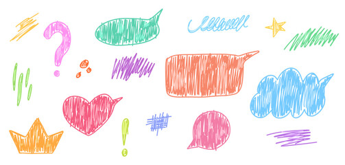 Leinwandbilder - Set of abstract drawings with crayon texture in hand drawn style