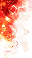 Poster - red and white abstract technology background fading to white with glowing hexagons and circuit board