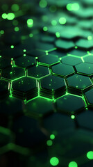 Leinwandbilder - Glowing hexagonal grid casting emerald illumination, representing innovative technological landscape with sleek digital aesthetic