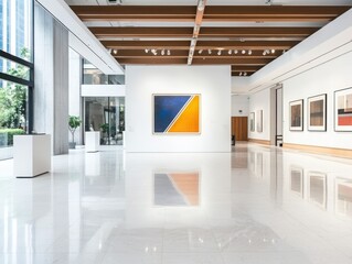 Poster - Artistic display of iconic midcentury modern works at a contemporary art gallery featuring clean lines and neutral backgrounds