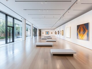Poster - Artistic display of iconic midcentury modern artworks in a sleek gallery space amid clean lines and minimalist design