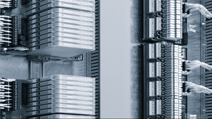Poster - A row of blue omputer parts. data storage for internet server