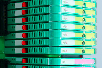 Poster - A row of  omputer parts. data storage for internet server