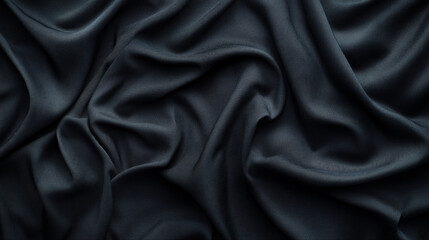 Poster - Soft, textured dark fabric draped elegantly on a surface displaying intricate folds and shadows