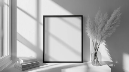 Poster - Minimalist design with a blank frame and decorative elements in a bright room