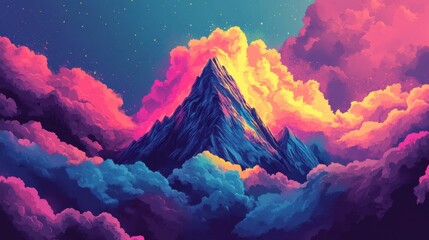 Wall Mural - Majestic Mountain Peak Among Vibrant Cloudscape