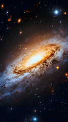Wall Mural - Exploring the beauty of a vibrant spiral galaxy with glowing cores and swirling cosmic dust in deep space. Generative AI