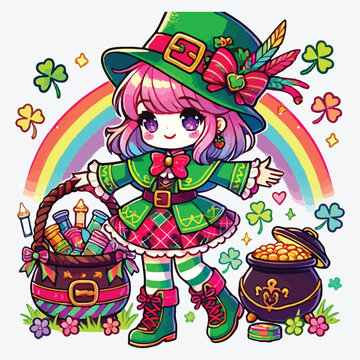 Cute girl wearing costume leprechaun stock illustration