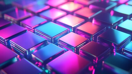 Aufkleber - neon cubes abstract digital art with futuristic vibrant digital artwork colorful cubes.