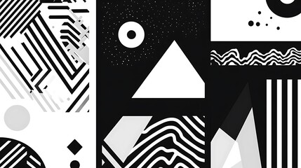 Poster - Striking monochrome collage featuring geometric shapes dynamic lines for bold modern artistic expression concept.