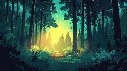 Wall Mural - Serene Forest Path Illuminated by Golden Sunlight